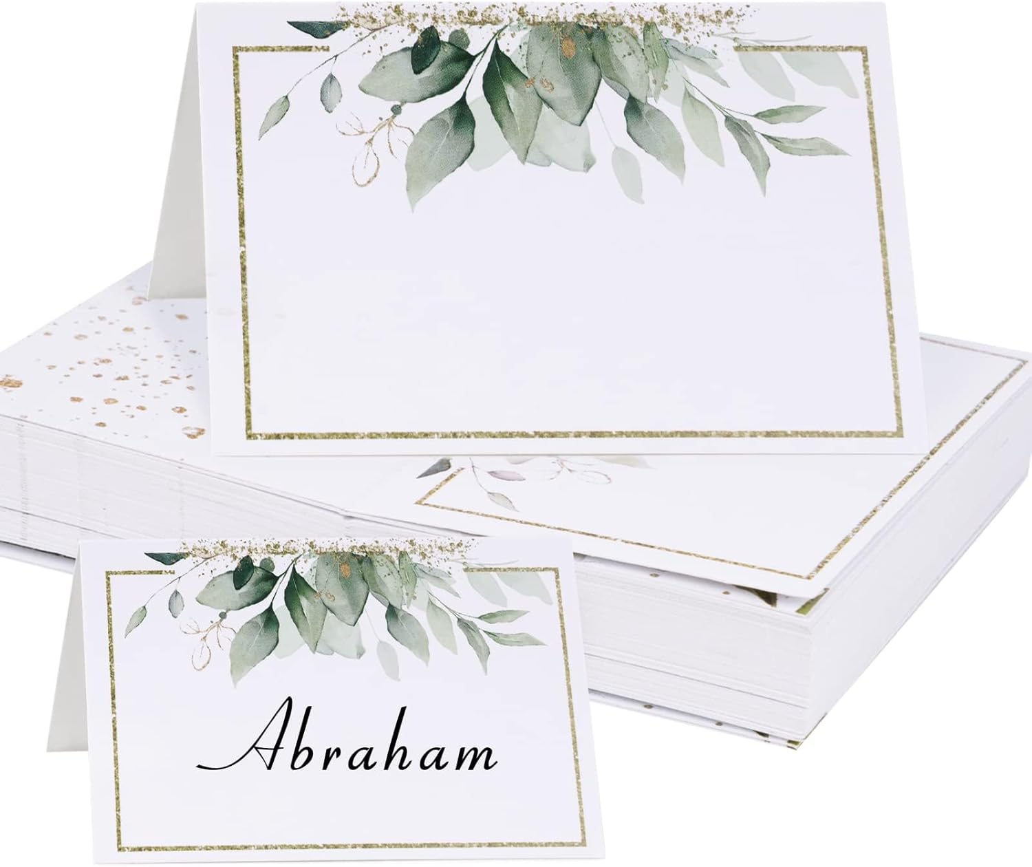 50pcs Place Cards for Table Setting Wedding Greenery Botanical Setting Name Place Cards for Baby Shower Bridal Shower Birthday Party (Green Gold)