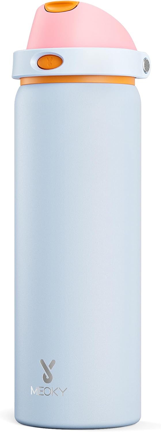 32 oz Insulated Water Bottle with Straw: Meoky Stainless Steel Metal Water Bottle with 2-in-1 Lid - Leak Proof, Cold for 24 Hours, Protective Silicone Base, BPA-Free for Gym Sports, Periwinkle