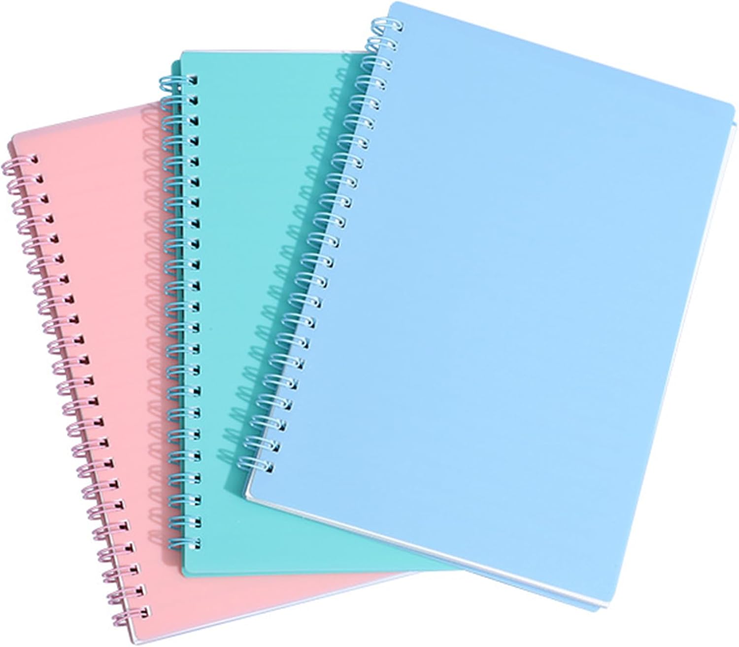 DDUP 3 Pack A5 Spiral Notebooks, 120 Pages Colorful Spiral Notebooks Bound with Hard Waterproof Matte Plastic Cover, Lined Notepad with 8mm Lines for Business Office School Travel (Blue&Pink&Green)