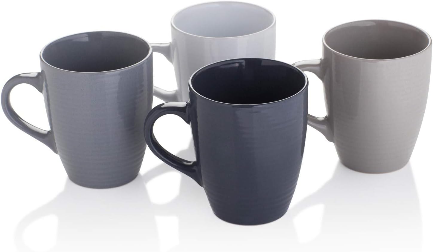 Sabichi Grey Stoneware Mugs Set of 4 – Durable Tea & Coffe Mug Set for Everyday Use – Dishwasher & Microwave Safe, Chip-Resistant Stoneware Mug Set - Perfect for Home, Kitchen, and Office