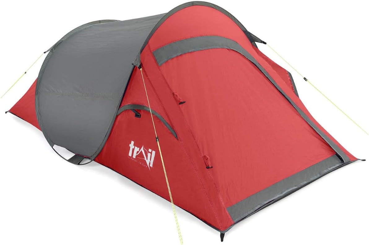 Trail 2 Person Pop Up Tent, Lightweight 2 Man Festival Camping Tent, Fast and Easy to Pitch, Single Skin with 1500mm Hydrostatic Head, Carry Bag Included (216cm x 118cm x 90cm)