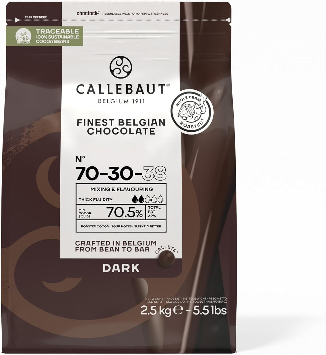 Callebaut - Dark - 70.5% Callets - 2.5kg - (Sold by Parkers Foodservice) 70-30-38 (1 Pack)