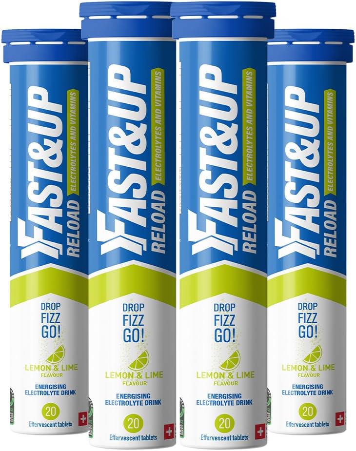 Fast&Up Reload Electrolyte Tablets, 80 Effervescent Tablets, Lemon & Lime Flavour, Rapid Hydration & Energy, with Vitamin C & B12, Vegan