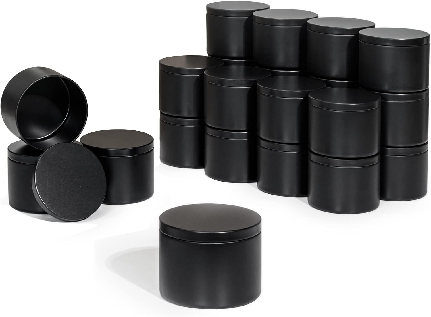 Aroparc Candle Tins 8oz with Lids, 24 Pack Seamless Round Metal Candle Jars, Bulk Empty Containers for DIY - Black