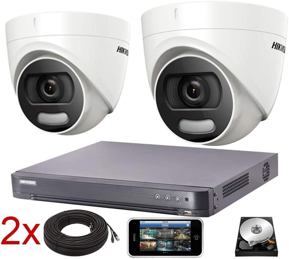 Hikvision CCTV System 4K DVR 5MP ColorVu Dome Camera IP67 20M UK - DS-7204HUHI-K1 - DS-2CE72HFT-F28 (2 Cameras, No HDD)