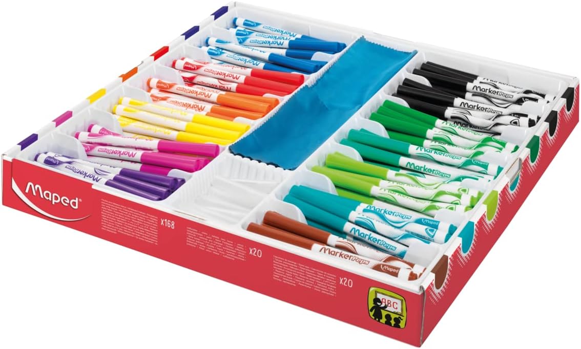 Maped Marker 'Peps Dry Erase Markers School Pack, Bullet Tip, Assorted Colors, Pack of 168 (MAP741804)