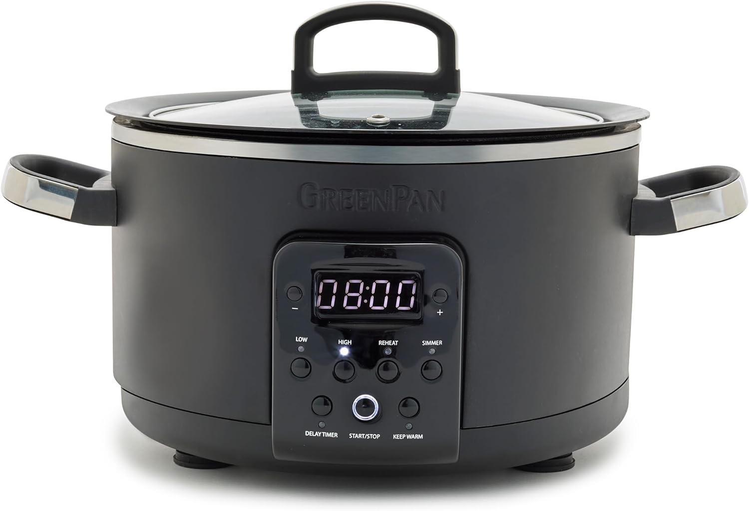 GreenPan 6-in-1 4QT Electric Ceramic Slow Cooker with Glass Lid, Multifunction Presets, Hard Anodized PFAS-Free Removeable Nonstick Crock, Dishwasher Safe, Auto Warm, Delay Timer, Stews, Reheat, Black