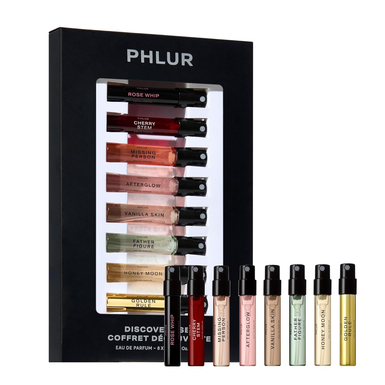 PHLUR Fragrance Discovery Set (2026) - 8pc Perfume Sample Set | Features New Releases Cherry Stem, Afterglow and Honey Moon - 2mL Each, Mini Perfume Fine Fragrance Samples