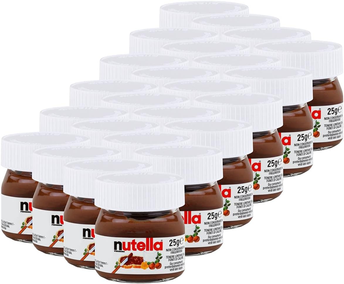 Ferrero Nutella Small Glass Mini – Set of 24, 25 g Bread Spread, Nut Nougat Cream, Chocolate Spread
