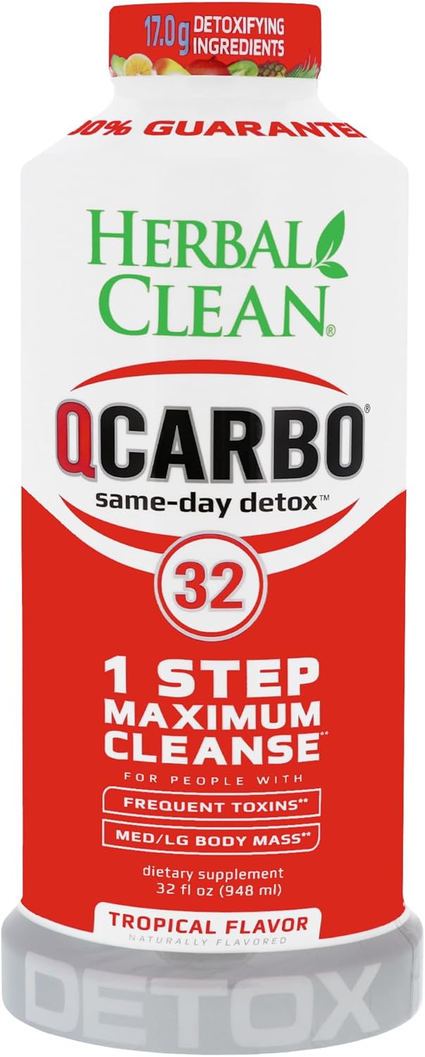 Herbal Clean QCarbo32 Same-Day Premium Detox Drink, Tropical Flavor, 32 Fl Oz