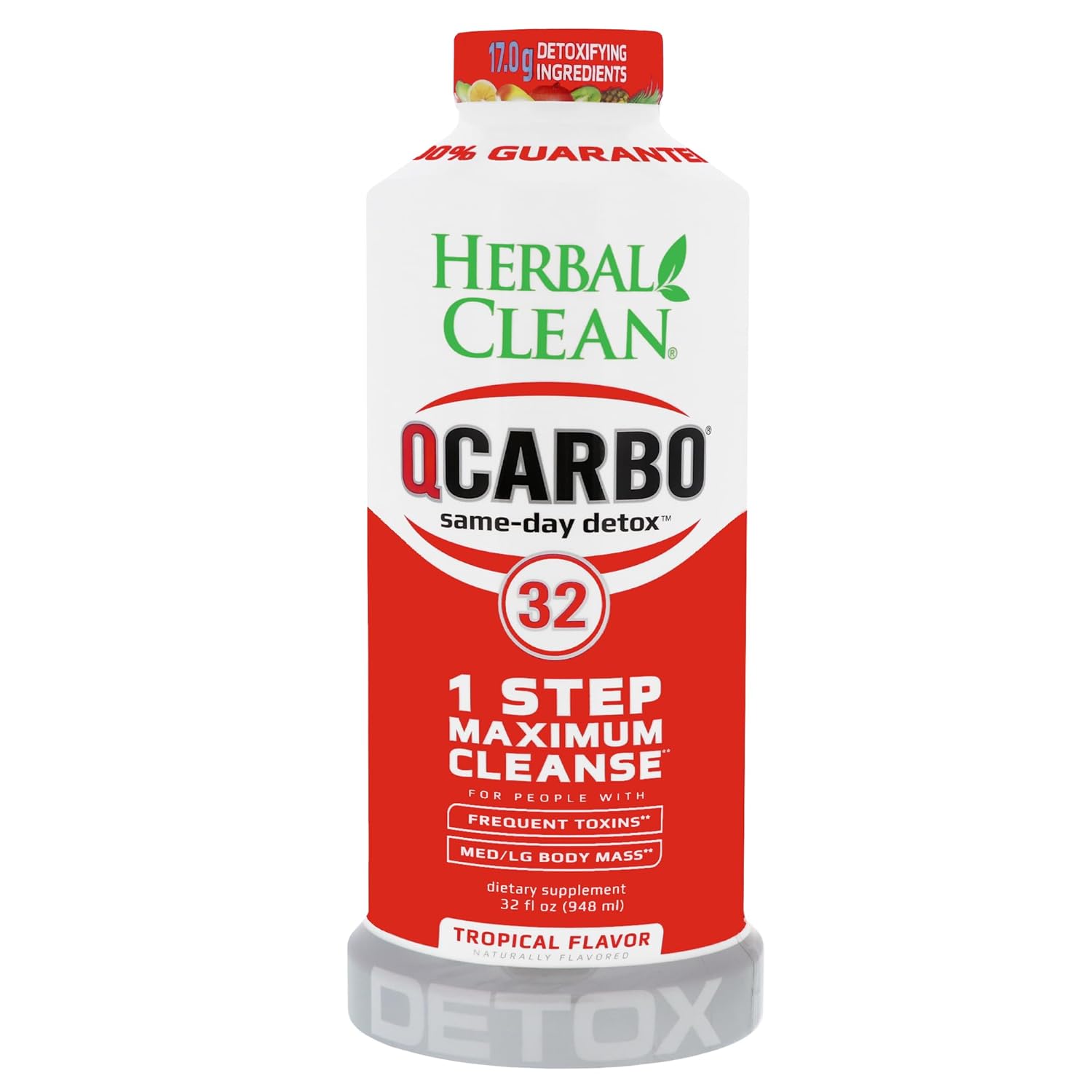 Herbal Clean - QCarbo32 Same-Day Detox Drink, Tropical Fruit Flavor (32 fl oz)