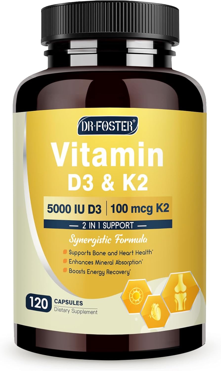 Vitamin D3 K2 – High-Potency 125mcg D3 (5000IU) & 100mcg K2 (MK7) – Bone Strength, Heart & Immune Support – Enhanced with Zinc, Boron & MCT – 120 Capsules, Non-GMO, Gluten-Free