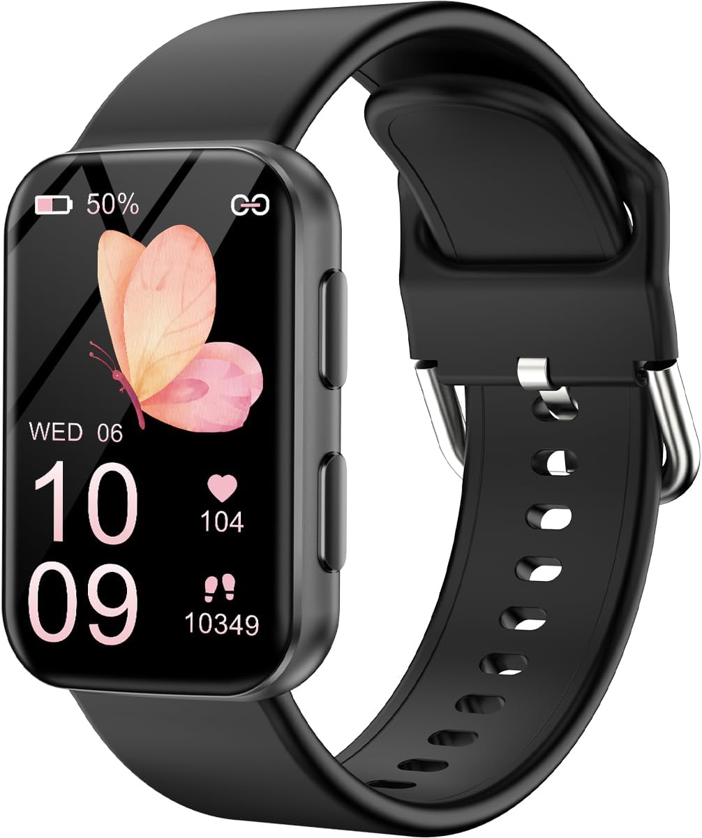MorePro Health Fitness Tracker with Blood oxy-gen Monitor and 24/7 Heart Rate and Blood Pressure, Sleep Monitor, 120+ Sport Modes Waterproof Fitness Watch for Women Men Android iOS, Black