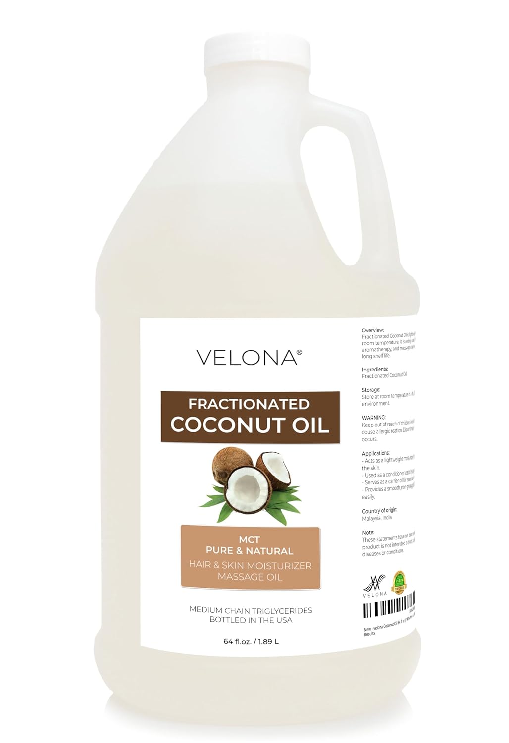 velona MCT Coconut Oil 64 Fl Oz | 100% Pure and Natural Carrier Oil | Fractionated | Skin, Face, Body, Hair Care | Use Today - Enjoy Results