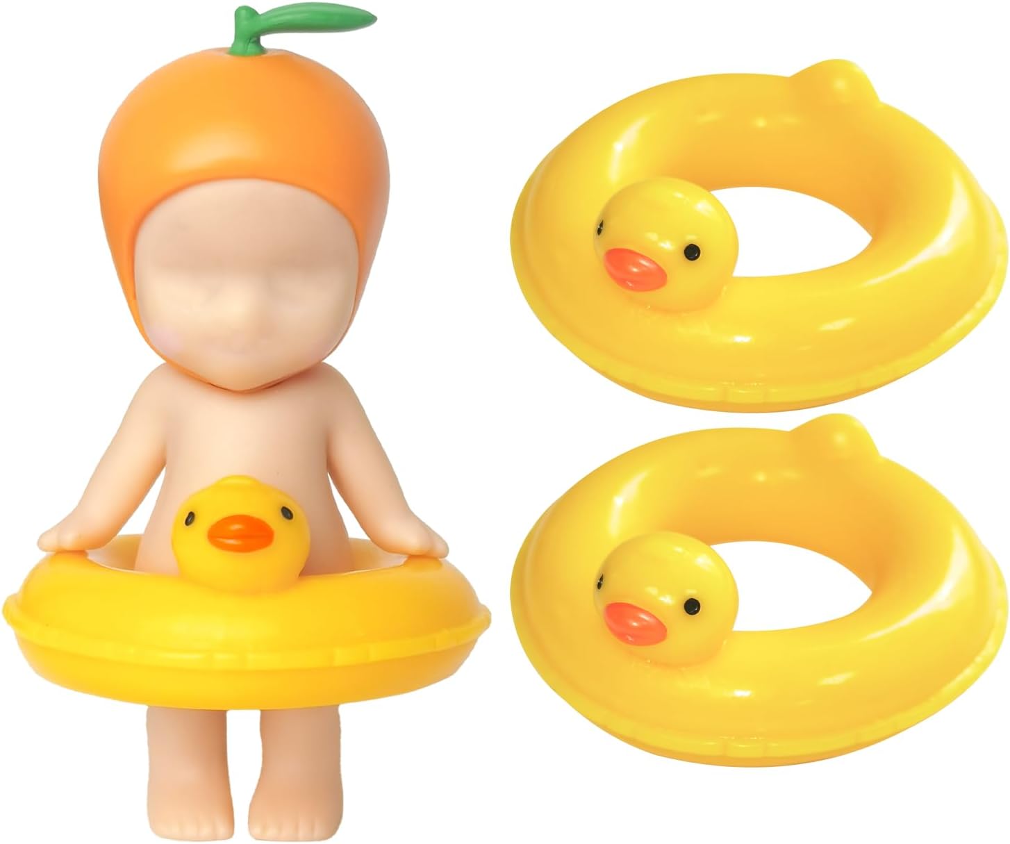 2PCS Mini Duck Floaties for Sonny Angel, Cute Yellow Duck Resin Swim Rings Accessories Fits 3 Inch Dolls, Decorative Display Props Clothes for Collectors, Doll Not Included