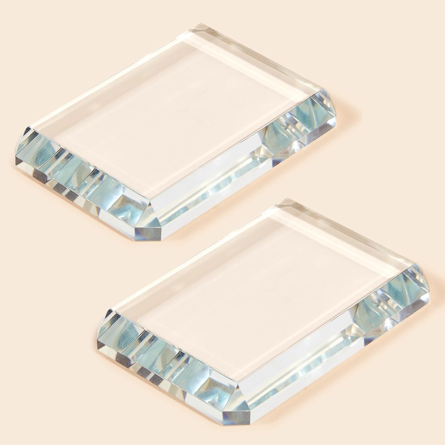 Seajan 2 Pcs Glass Paperweight Office Clear Glass Tiles Paperweight Decorative Block Paperweight for Home Decor Crafts Projects Ornaments Book Office Thanksgiving Gifts(Rectangular)