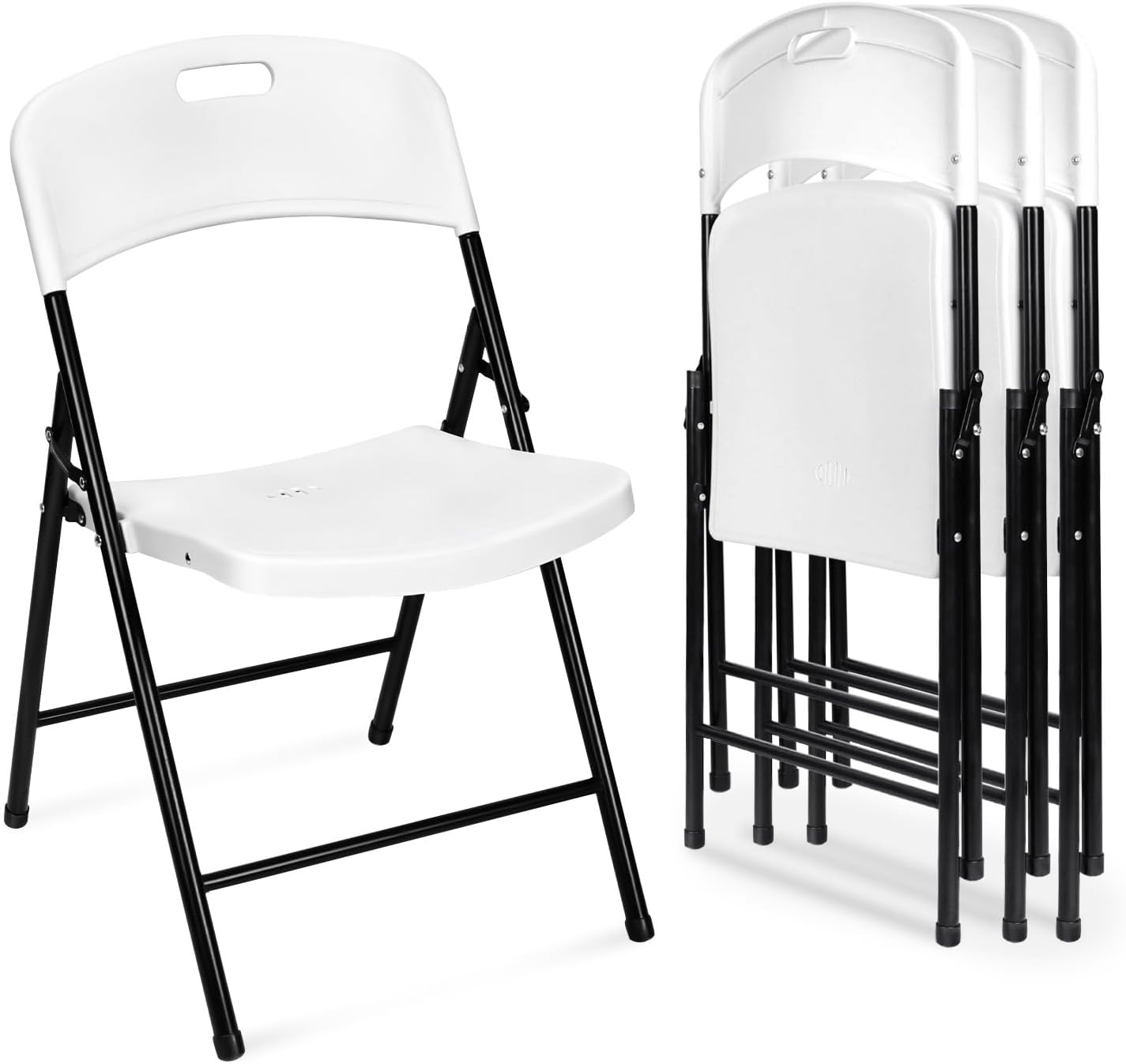 Folding Chairs, Heavy Duty Portable Plastic Foldable Chair with Steel Frame for Outside, Party, Wedding, Indoor Home Use, 4 Pack, White