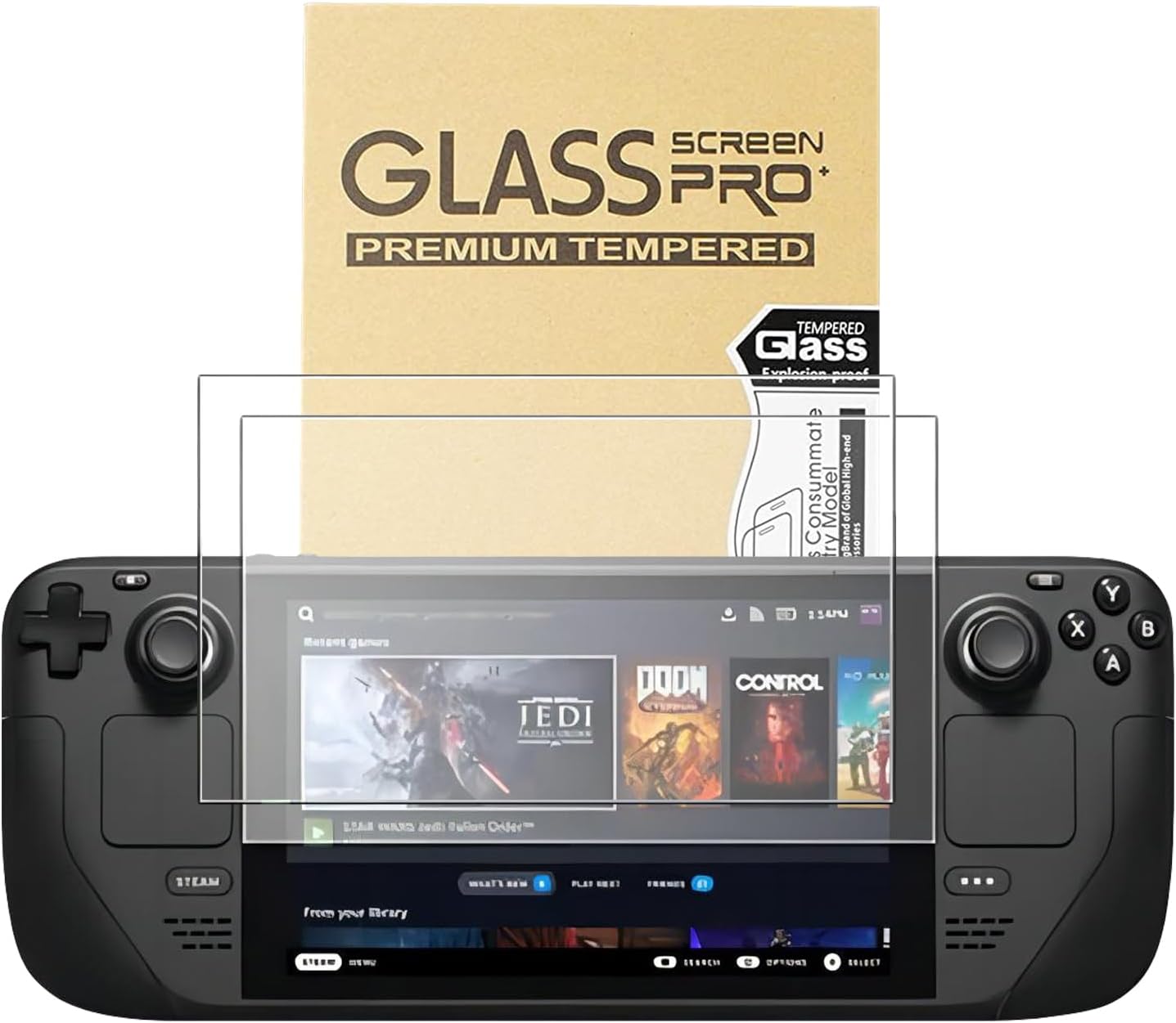 Fourmor Screen Protector for Steam Deck OLED 7.4-Inch (NEW 2023) - 9H Tempered Glass Film, Anti-Scratch HD Clear, Cowhide box professional packaging，2-Pack