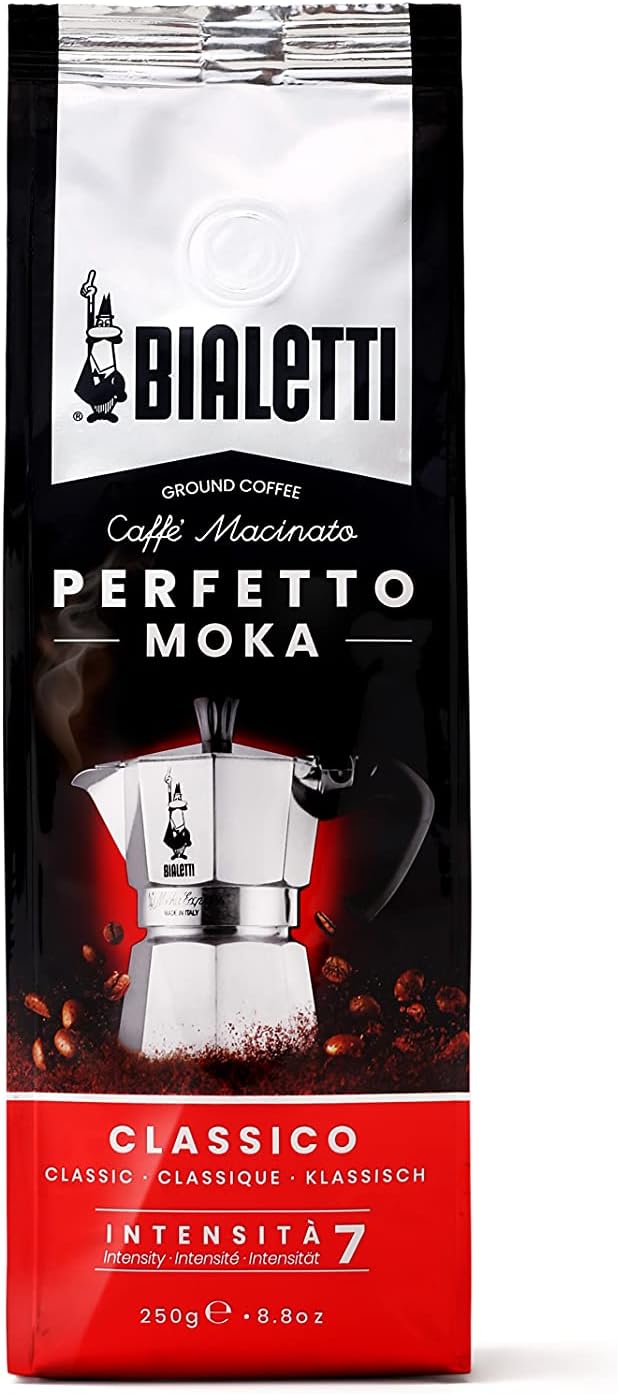 Bialetti Caffe Italian Roasted - 8.8 oz Espresso Ground Coffee - Classico Perfect for Moka - Intensity 7