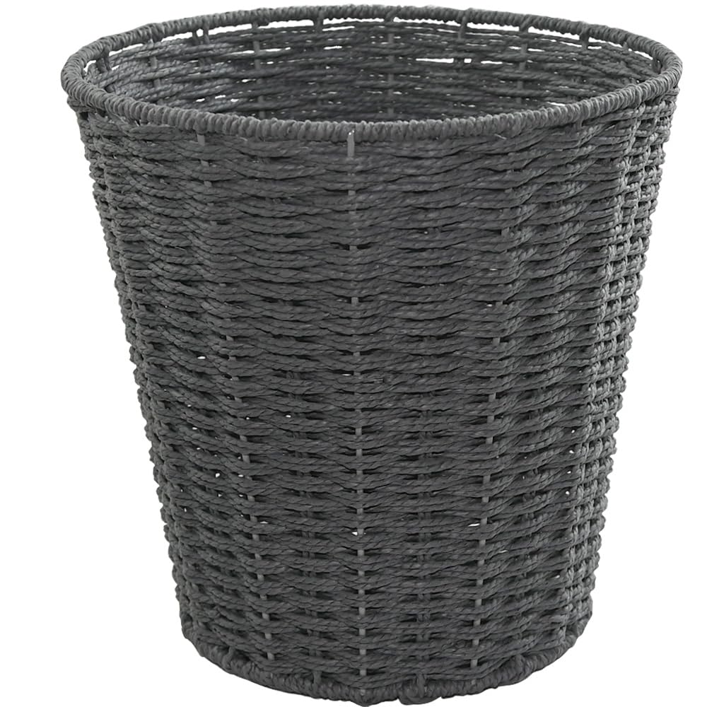 Armo® Round Rattan Effect Woven Waste Paper Bin Basket For Office, Bedroom, Home, Work Rubbish Bin Storage Baskets (Grey)