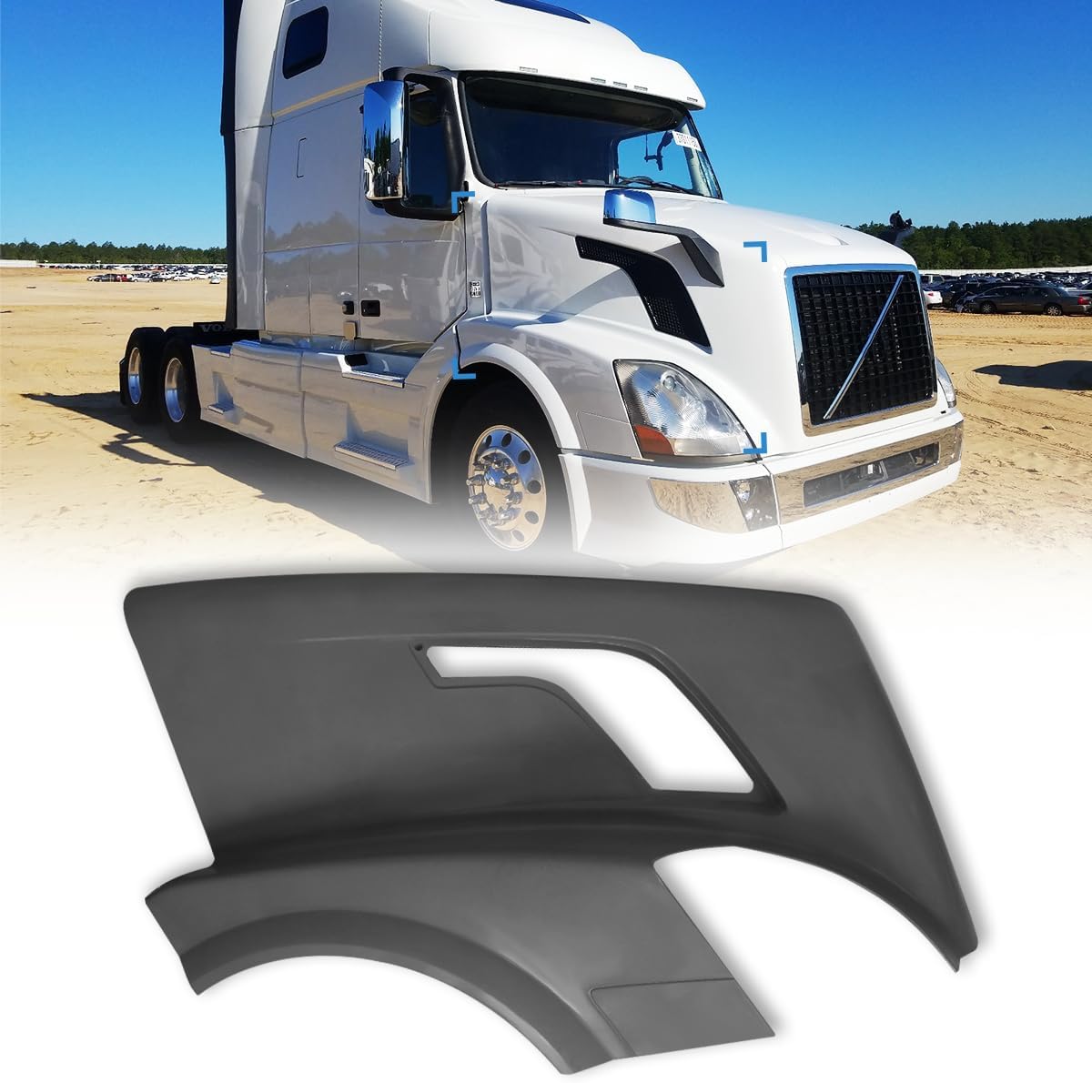 Unitedlu Fiberglass Hood Fender Replacement for Volvo VNL 2004-2017 Left Driver Side,Black Color (LEFT) (Right)
