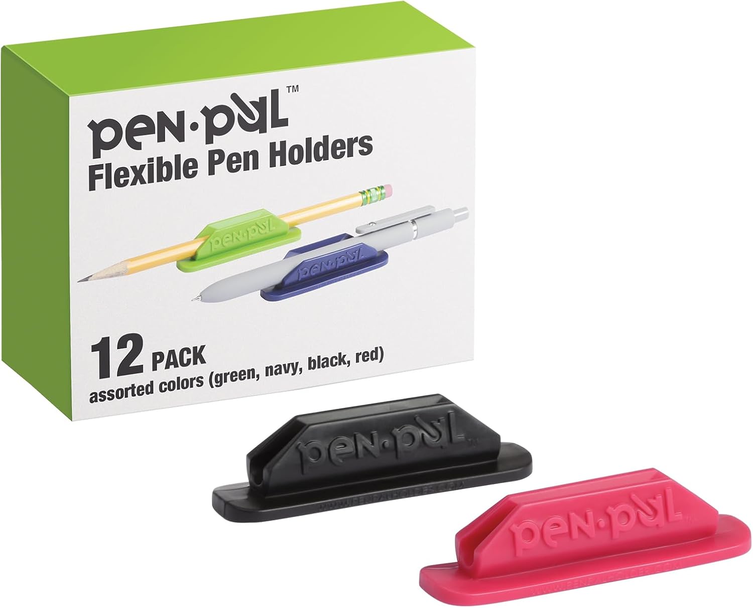 Pen Pal Pen Holders, Flexible Pen Holder, Writing Tool Organizer, Office and Teacher Supplies, Sticks to Clipboards, Asst Colors, 12 Pack (1009285)