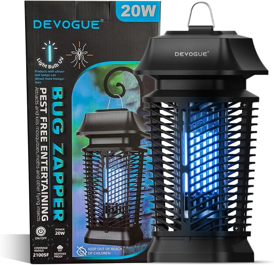 DEVOGUE Electric Bug Zapper - Electric Blue Violet Attract Insect Light - Modern Stylish Mosquito Fly Killer - Fly Mosquito Control Bug Zapper Outdoor & Home and Kitchen (Black)