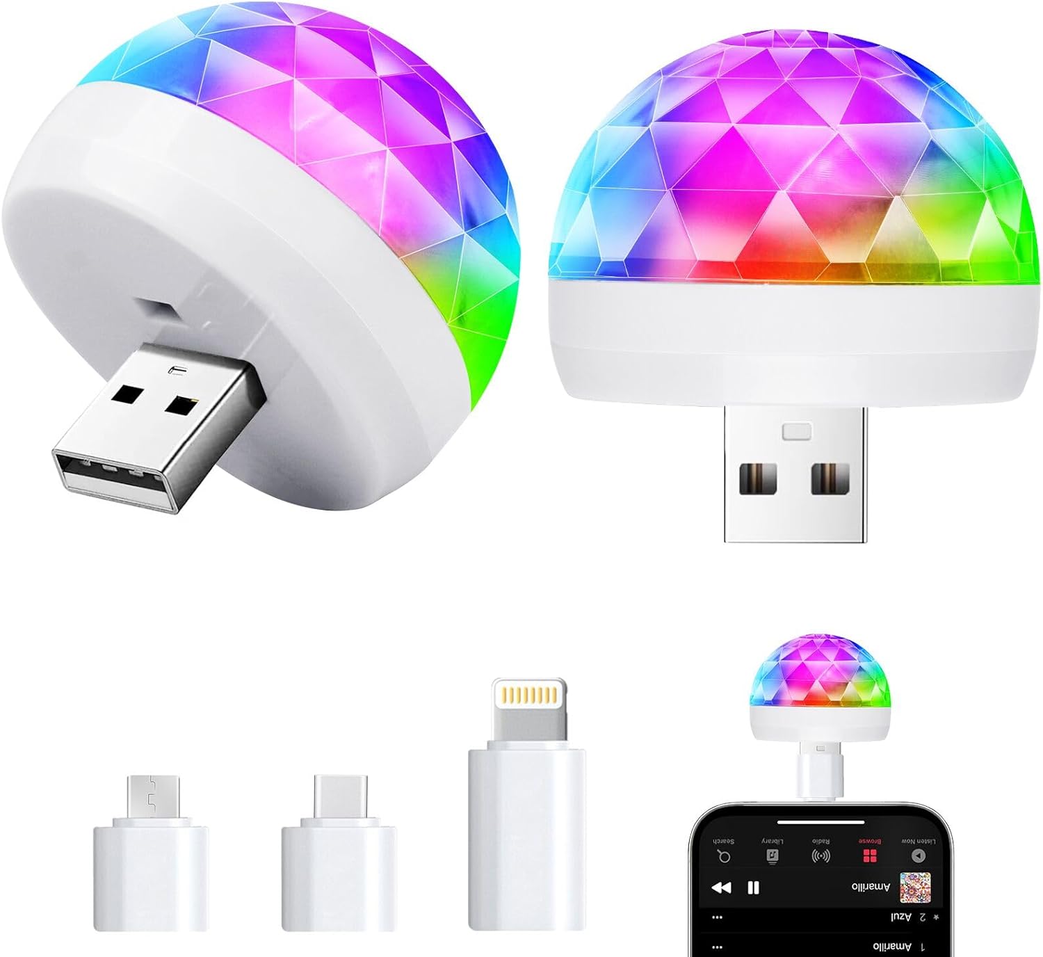 Luditek USB Mini Disco Ball Light, Sound Activated Party Light for Karaoke Car, Stocking Stuffers for Kids, Party Decorations for Birthday Halloween Christmas (2 Packs)