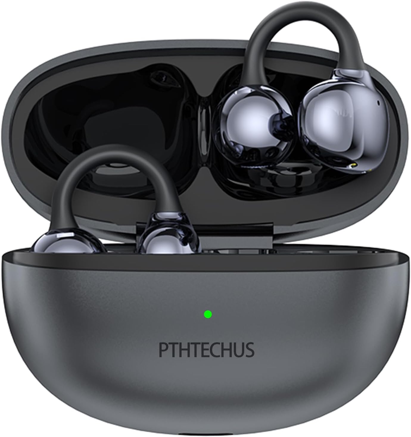 PTHTECHUS Open Ear Headphones, Bluetooth 5.4 with ENC Audio Wireless Earbuds, 40H Play Hanging Earphones Noise Cancelling Calls, Lightweight Comfort Wireless Open Earphones for Sports Working (Black)
