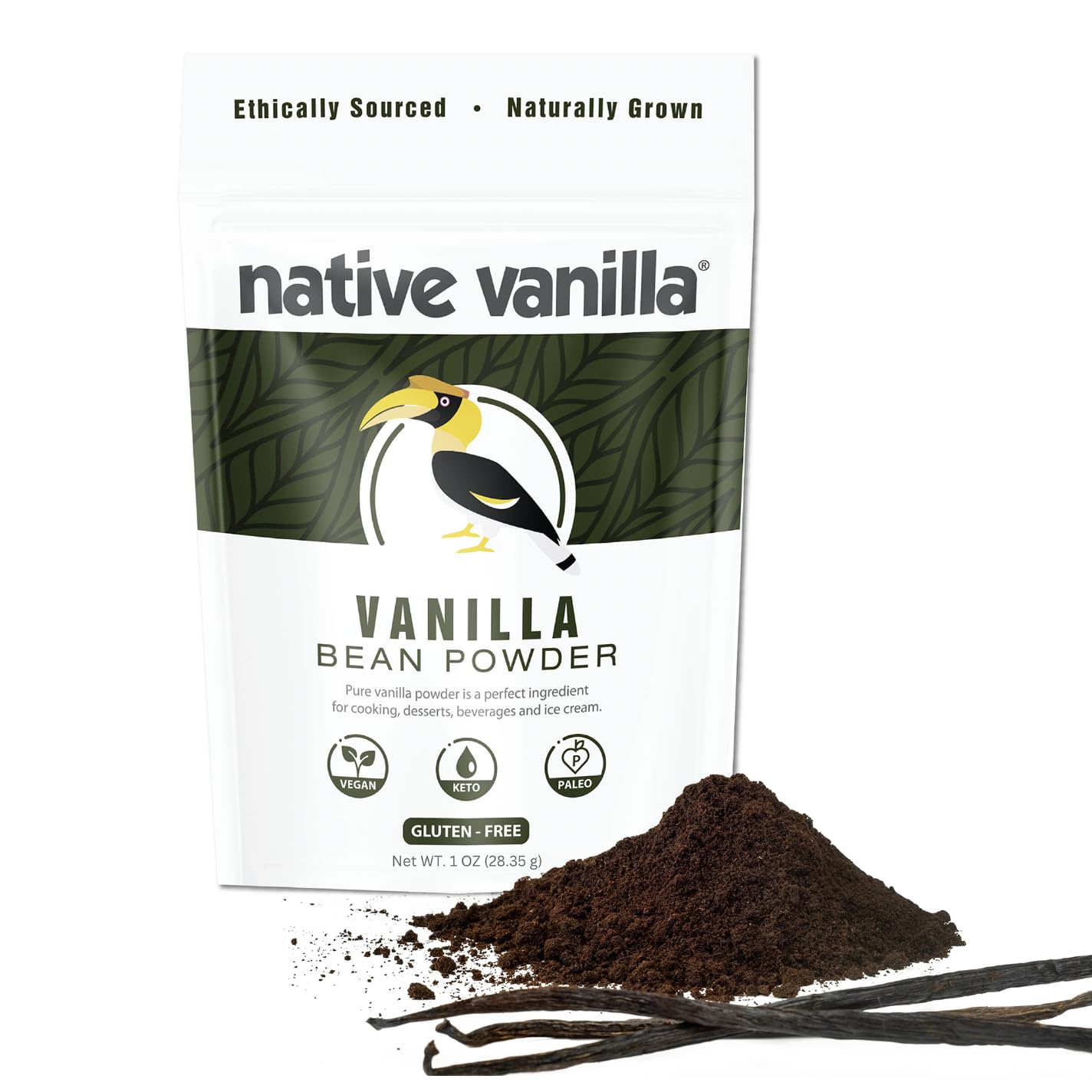 Vanilla Bean Powder - 1 oz - Premium 100% Pure Ground Vanilla Bean Powder - For Cooking, Baking, Coffee, Smoothies & Desserts - No Fillers or Additives, Raw & Unsweetened - Native Vanilla