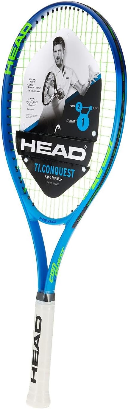 HEAD Ti. Conquest Tennis Racket - Pre-Strung Head Light Balance 27 Inch Racquet - 4 1/2 in Grip,Blue