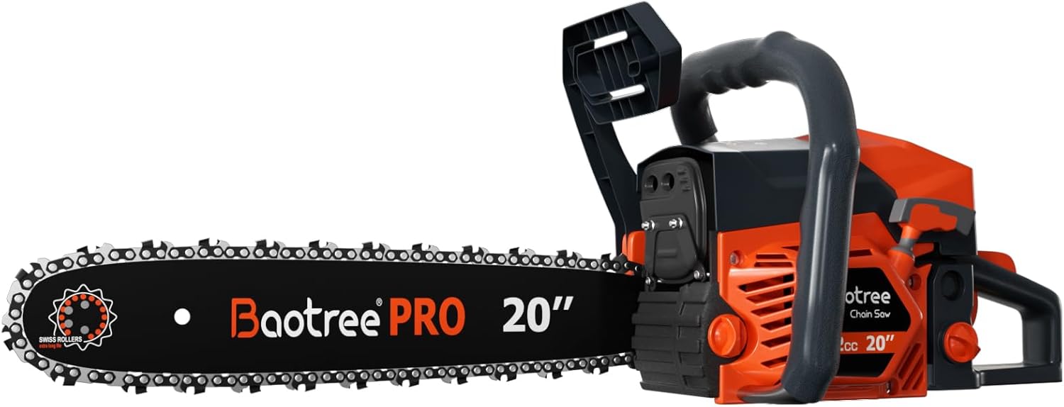 62cc Gas Chainsaw, 20-Inch Professional Chainsaw with 2-Cycle Engine & Anti-Vibration System, Quick Start Technology for Tree Cutting, Firewood, Logging