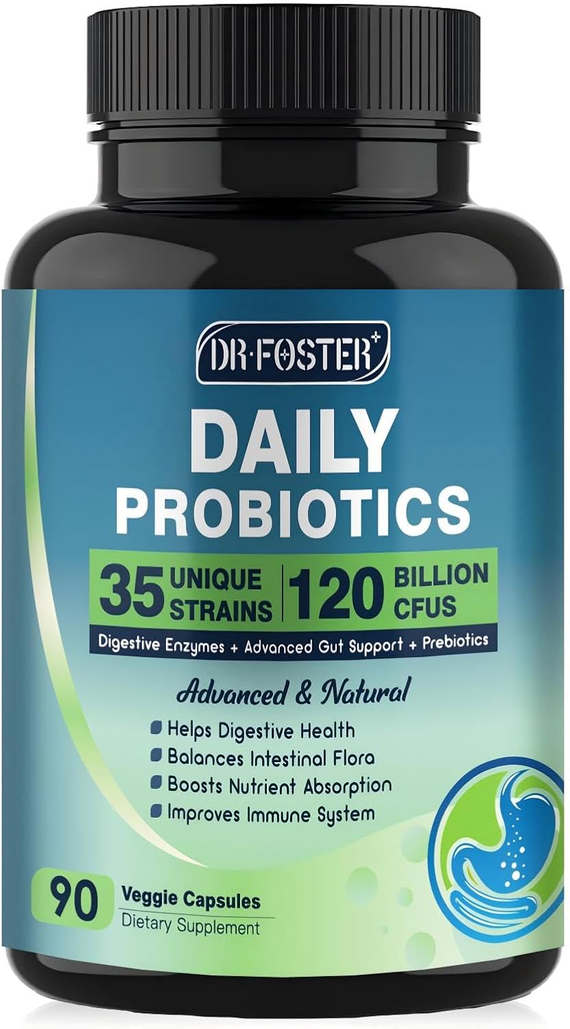 Probiotics for Women-Men Digestive Health with 120 Billion Probiotics, Prebiotics and Probiotics for Women-Men, Digestive Enzymes, Nutrient Absorption, Immune Support, 90 Veggie Caps (45 Days Supply)