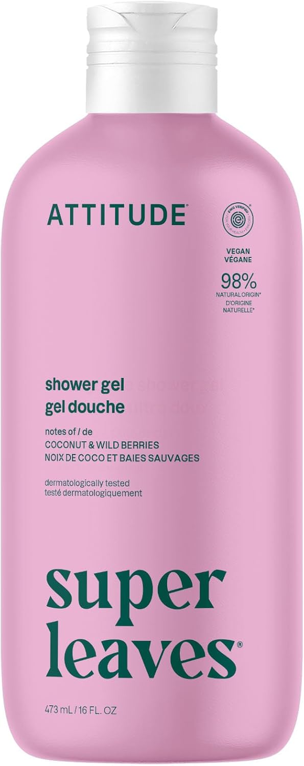 ATTITUDE Body Wash, EWG Verified Shower Gel, Dermatologically Tested, Plant and Mineral-Based, Vegan Personal Care Products, White Tea Leaves, 473 mL