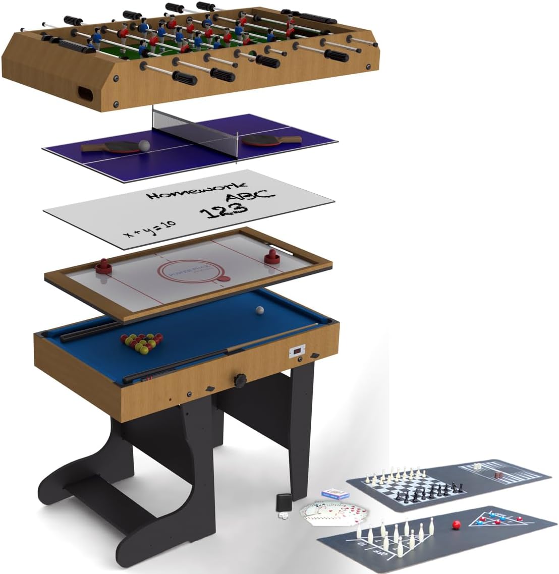 Riley 12-in-1 4ft Multi Games Table - Including Table Football & Pool - Includes Whiteboard & Real Electric Air Hockey Game Table - Complete with All Accessories for All Games