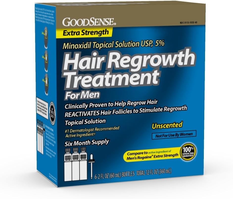 GoodSense Minoxidil Topical Solution USP, 5%, Hair Regrowth Treatment for Men, Extra Strength, 12 Fluid Ounces