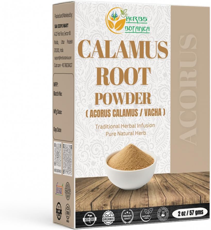 Herbs Botanica Calamus Powder 100% Pure & Organic Acorus Calamus Root Powder for Herbal Tea, Wellness & DIY Use Finely Ground, Non-GMO & Additive Free 2 oz Pack