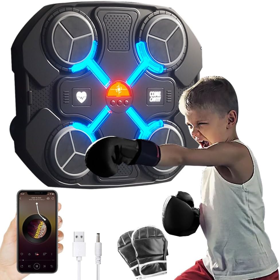 ZOYDP Music Boxing Machine Kids, Smart Music Boxing Machine with Gloves, Bluetooth Musical Boxing Machine, 3-Level Speed, Rechargeable, Boxing Machine Wall Mounted for Children Home Exercises