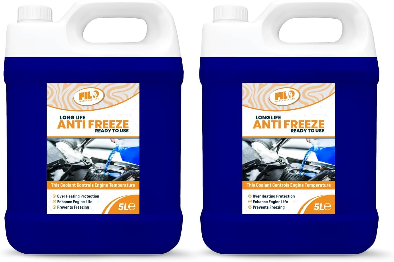 Filo Blue Antifreeze coolant for Car Ready to Use 2x 5L |-30°C Protection Engine Coolant Long-Life Formula | G12 Coolant, G12+ & G13 Compatible | 10L Universal Car Coolant for Summer & Winter Use.