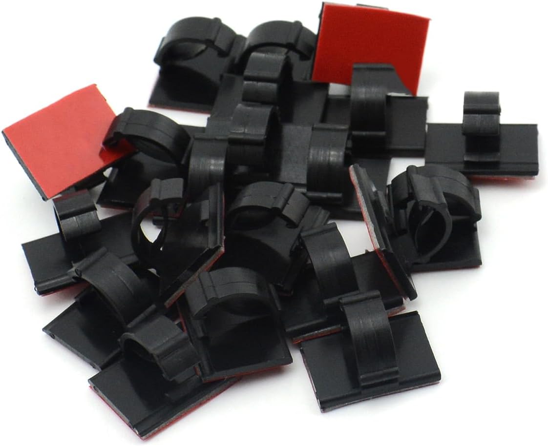 Self Adhesive Cable Clips Clamps Zip Car Wire Tie Mount Drop Wire Holder Suits Charging Cable Managment/Dash Cam/Rear Camera Used with Car/Motor/Office/Home (20PCS)
