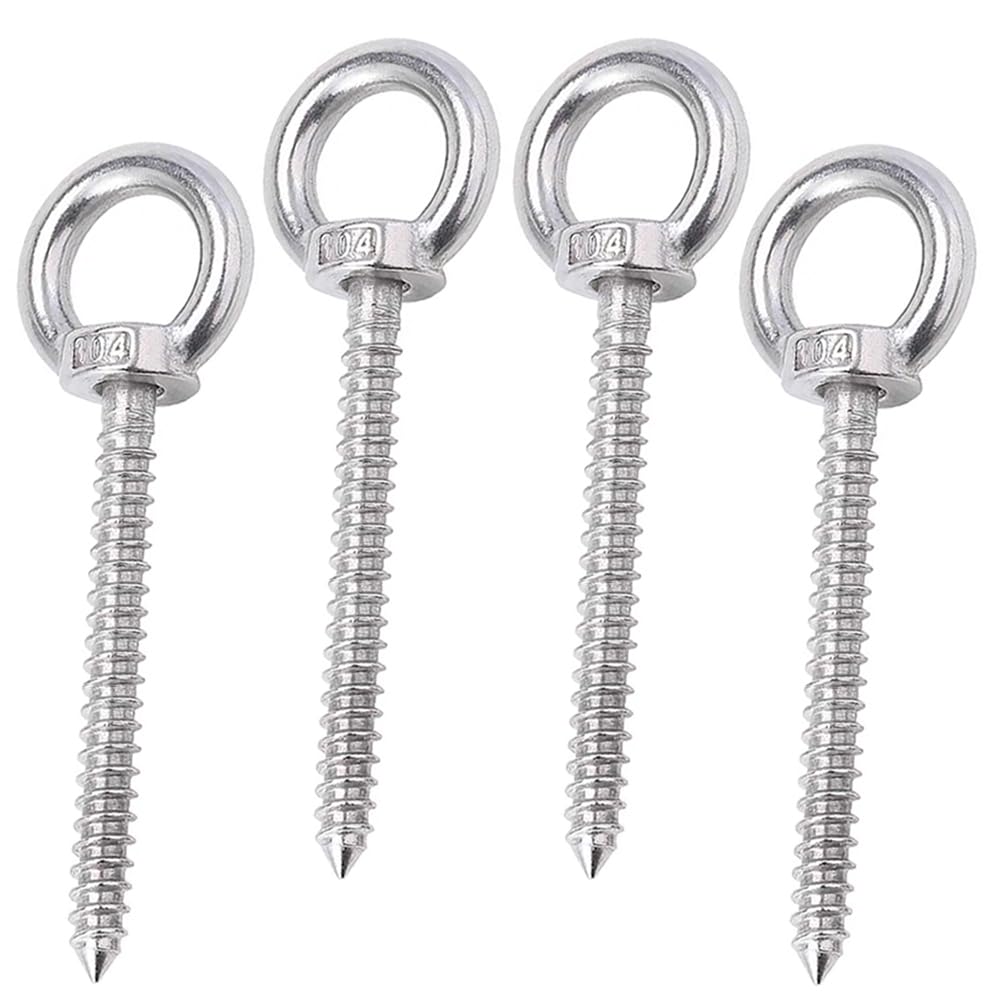 WeqeYent 4 Pcs 141mm M10 Heavy Duty Eye Hooks, 5.5 Inches Self Tapping Eyelet Screws for Hammock Stand, Swing Chair, Yoga, Sturdy Hooks, Heavy Indoor & Outdoor Uses