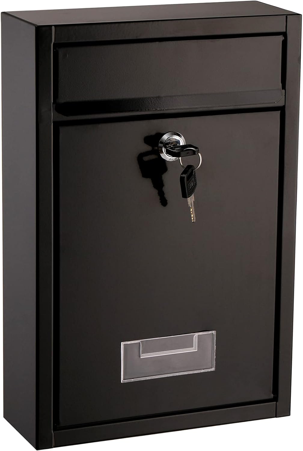 DEAYOU Wall Mount Mailbox, Steel Cover Metal Drop Box, Mail Box with Key Lock, Dropbox with Slot for Envelope, Home, Office Business, Decor, Black