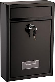 DEAYOU Wall Mount Mailbox, Steel Cover Metal Drop Box, Mail Box with Key Lock, Dropbox with Slot for Envelope, Home, Office Business, Decor, Black