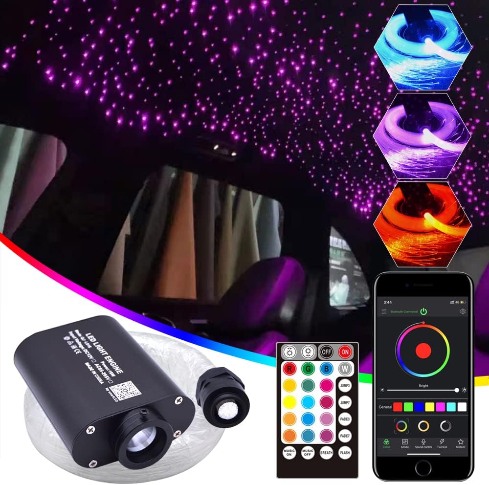 Starlight Headliner Kit for Car 16W Music Mode RGBW LED Fiber Optic Light Star Ceiling Light Kit with APP/Remote Control 450pcs 9.8ft