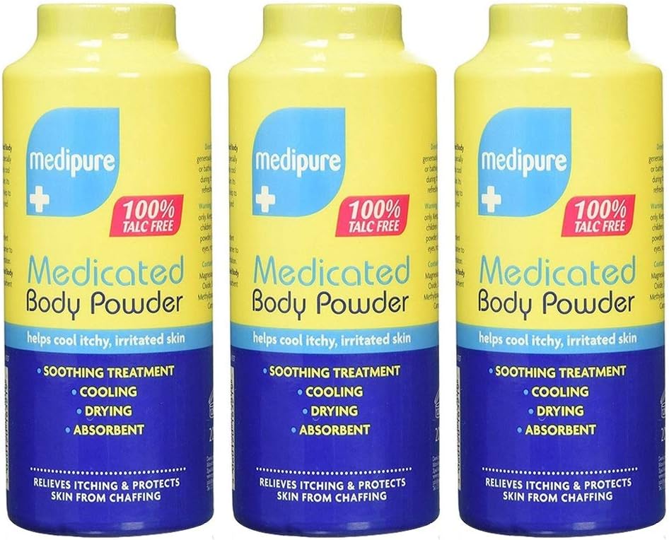 3 x MEDIPURE Medicated Body Powder 100% TALC FREE 200g (600g)