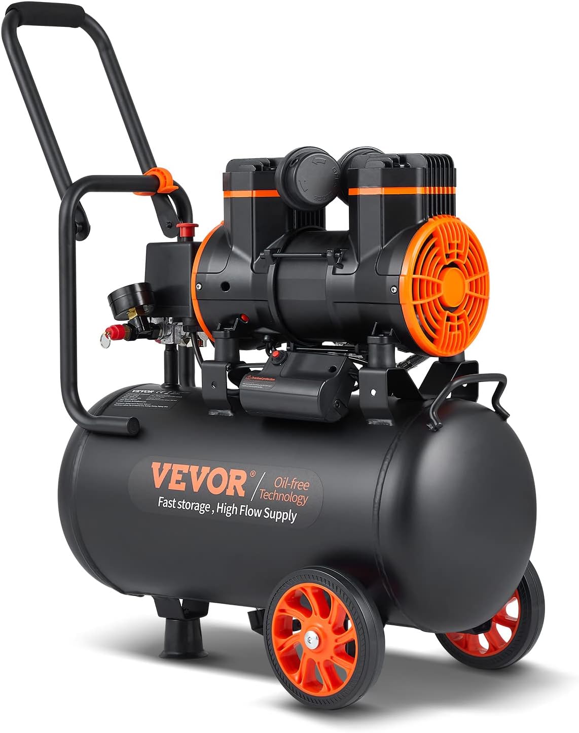 VEVOR 6.3 Gallon Air Compressor, 2 HP 3.35 CFM@90PSI Air Compressors with Max. 116PSI Pressure, Oil Free Compressor Tank for Auto Repair, Tire Inflation, Spray Painting, Woodwork Nailing