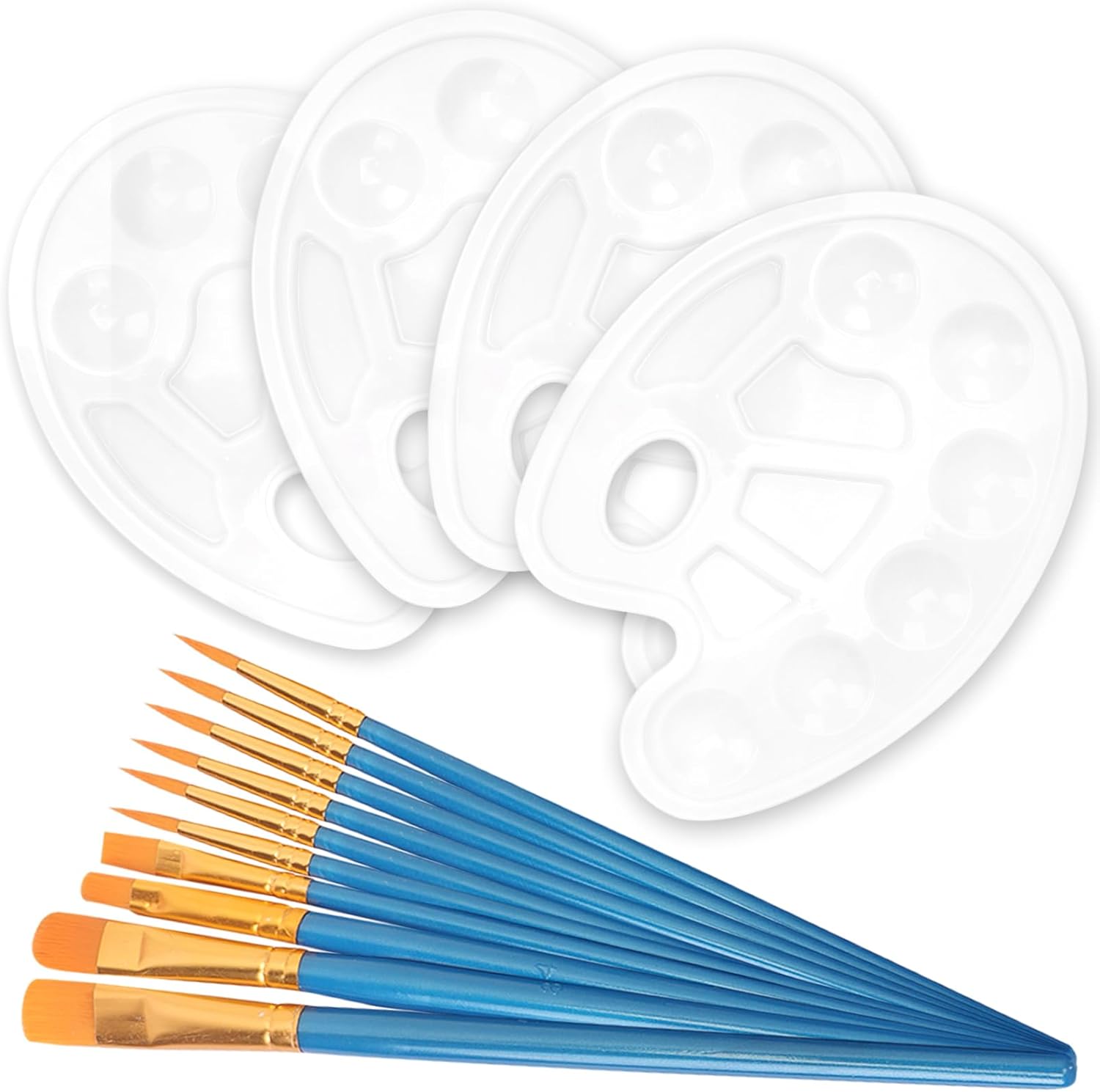 Outtshop 24 PCS Paint Palette Set, 4 Pcs Pallet and 20 Pcs Paint Brushes, Painting Palette with 10 Wells, Paint Pallet for Watercolor Acrylic Oil Gouache or DIY Party