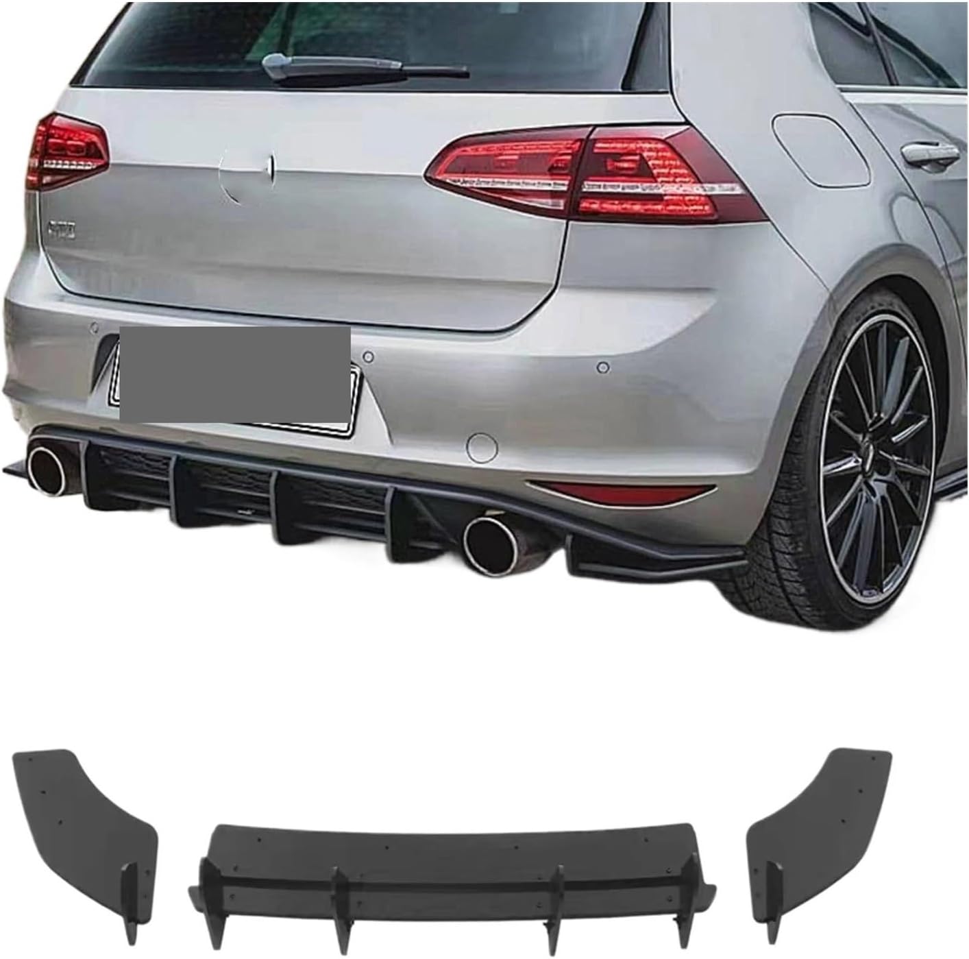 Compatible for VW Golf 7 VII MK7 GTI 2014-2017 Rear Bumper Diffuser Spoiler Splitter Car Rear Lip Diffuse Blade Rear Spoiler, Black, Mand 990