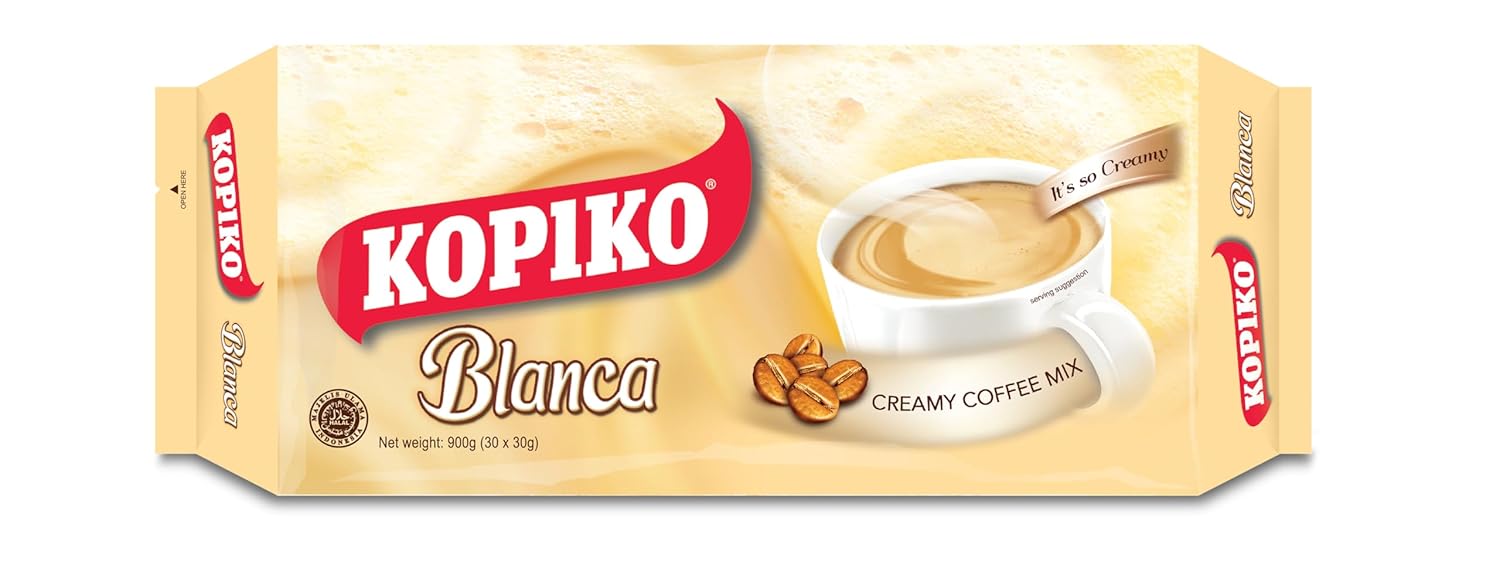 Kopiko Blanca Instant Coffee Mix – Authentic Indonesian Volcanic Coffee – Delicious Creamy Instant Coffee with Tempting Aroma (900 gr / 30 Coffee Sticks)