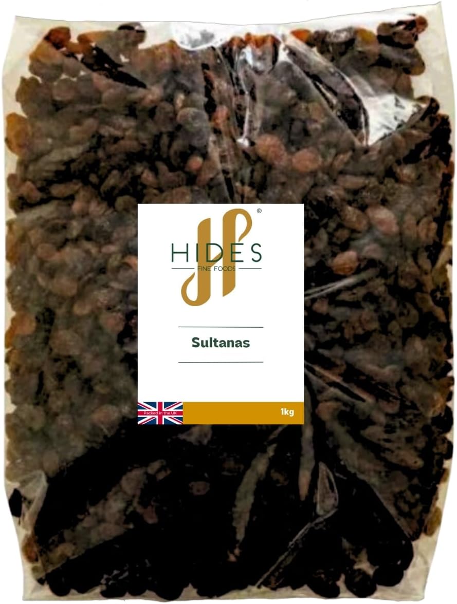 Hides Fine Foods - Sultanas 1kg - GMO Free - Suitable for Vegetarians - Baking - Desserts - Cakes - Cookies - Tart - Mince Pies - Breakfast - Granola